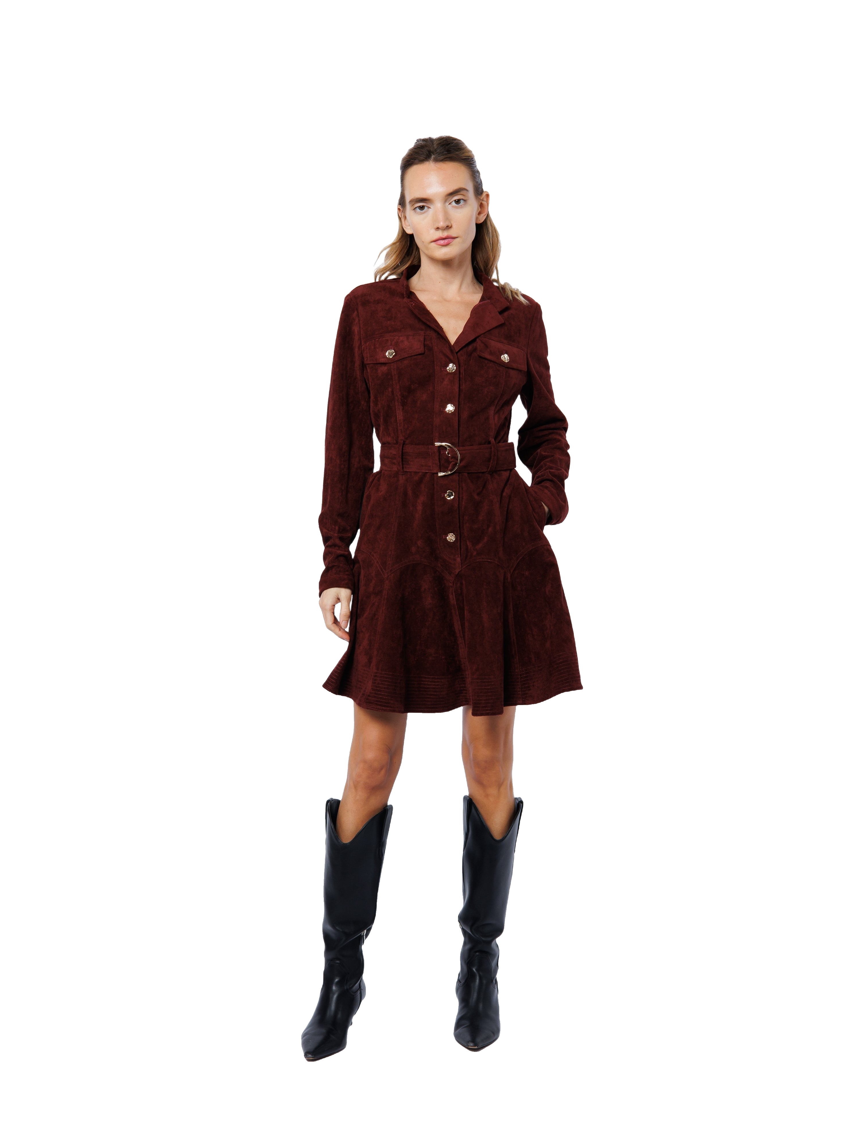 Image of Laurie Faux Suede Long Sleeve Mini Dress
