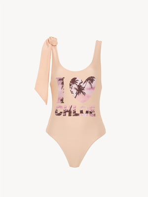 Knotted-strap one-piece logo swimsuit