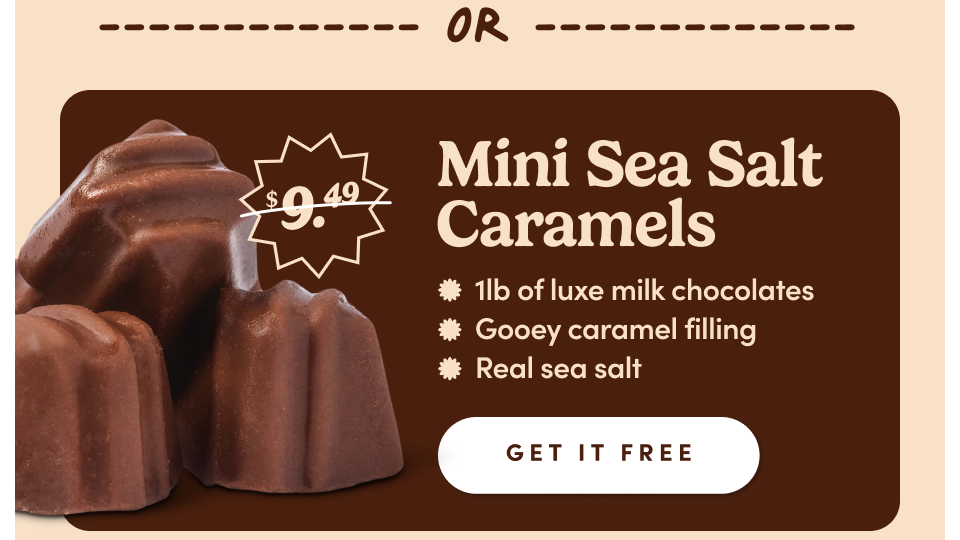 OR Mini Sea Salt Caramels | 1lb of luxe milk chocolates | Gooey caramel filling | Real Sea Salt; Get it free
