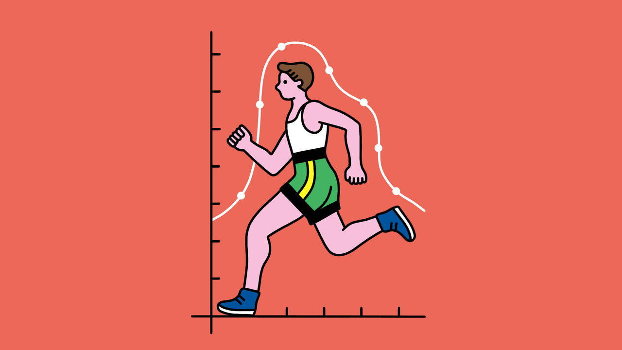 A person running on a line graph