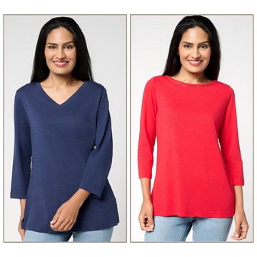 Belle by Kim Gravel Set of 2 3/4 Sleeve Slub Knit Tops