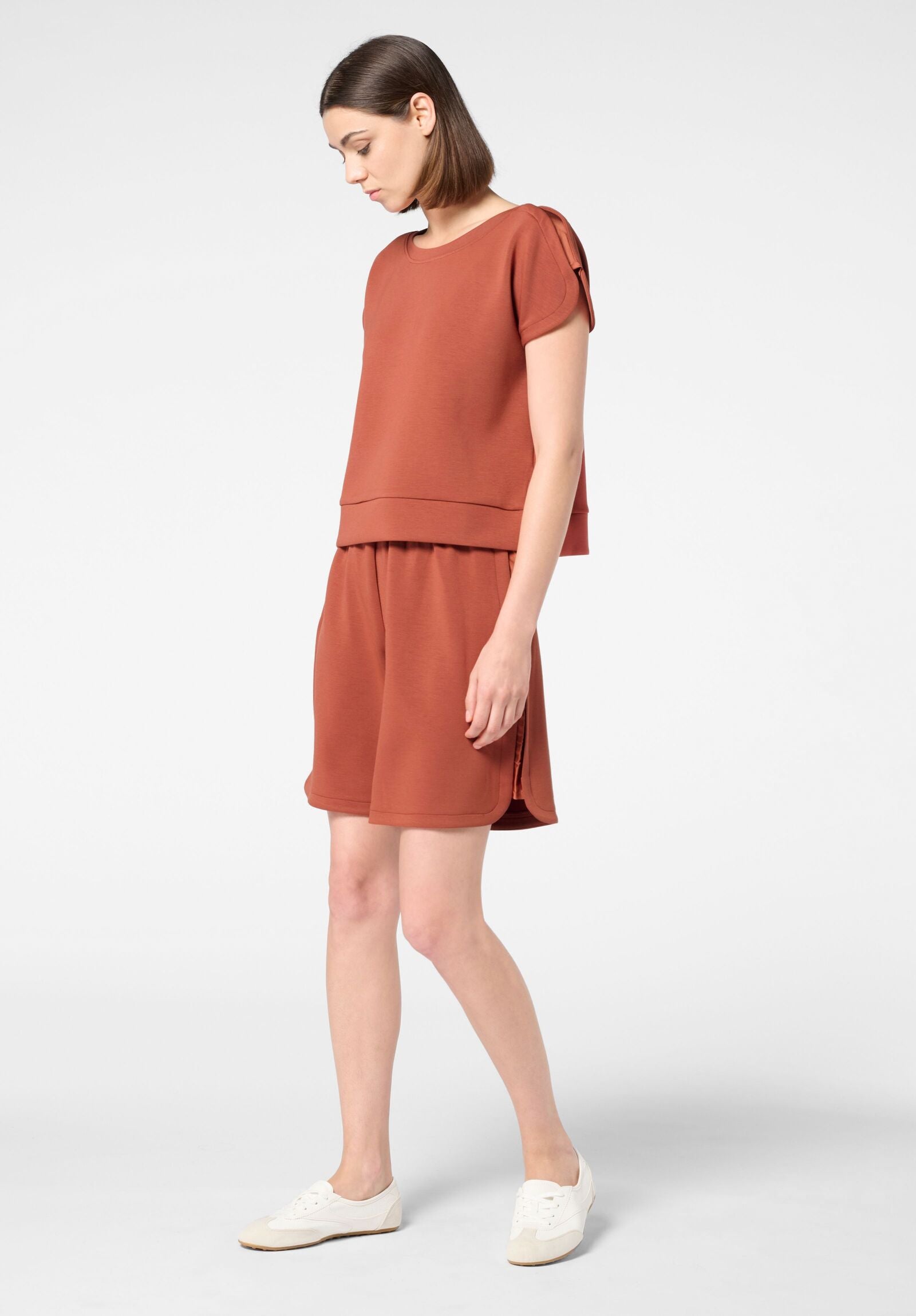 Image of Modal Boarding Pass Technical Fabric Shorts - Terracotta