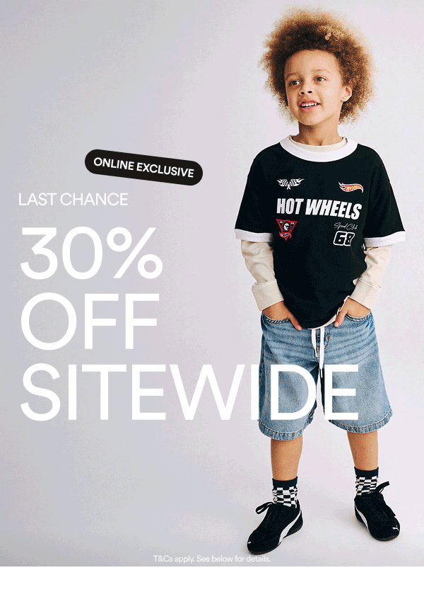 Last chance - 30% off sitewide. Click to shop now.