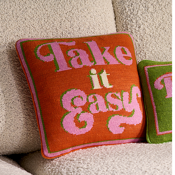 Take It Easy Needlepoint Pillow