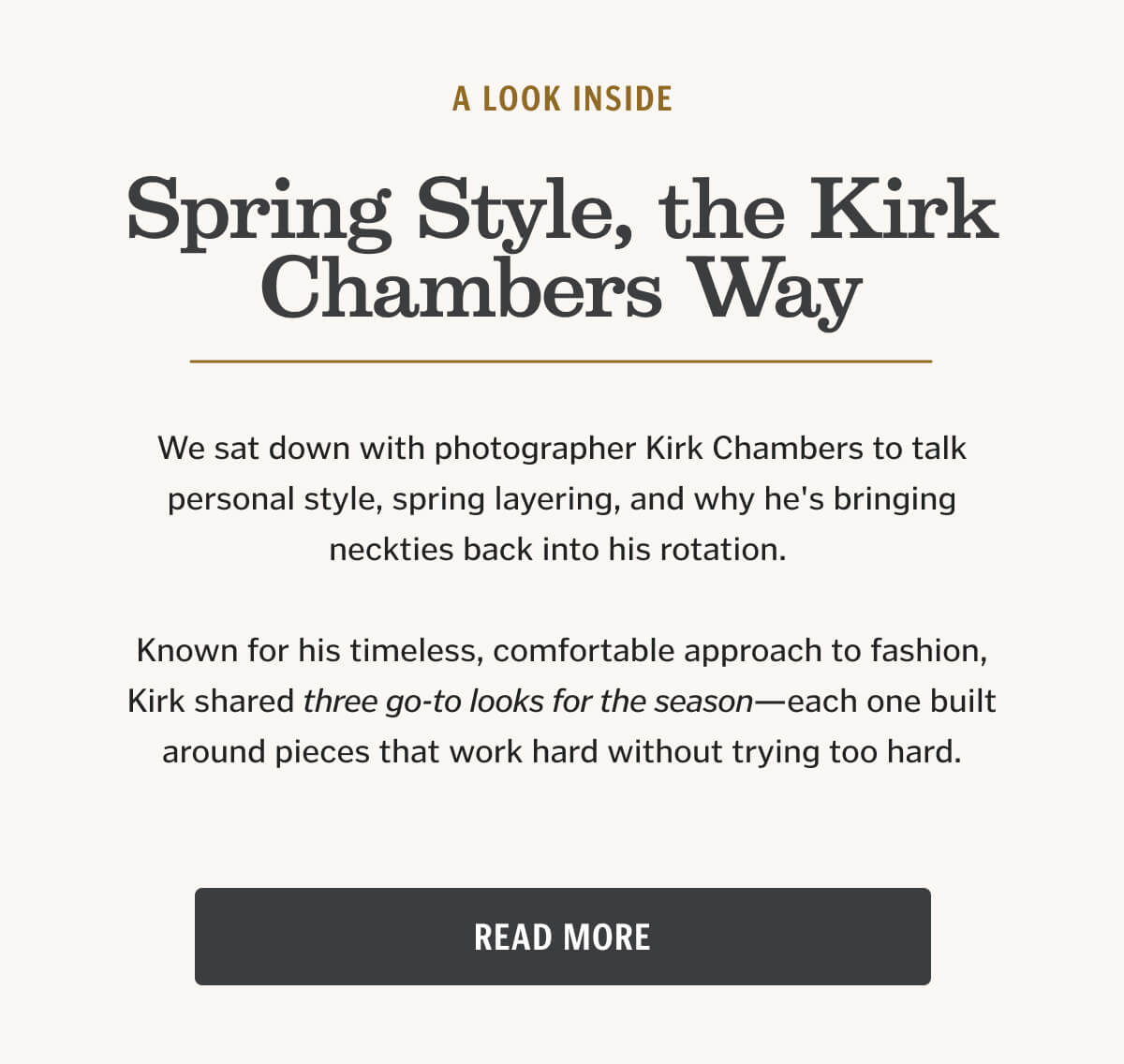 Spring Style, the Kirk Chambers Way