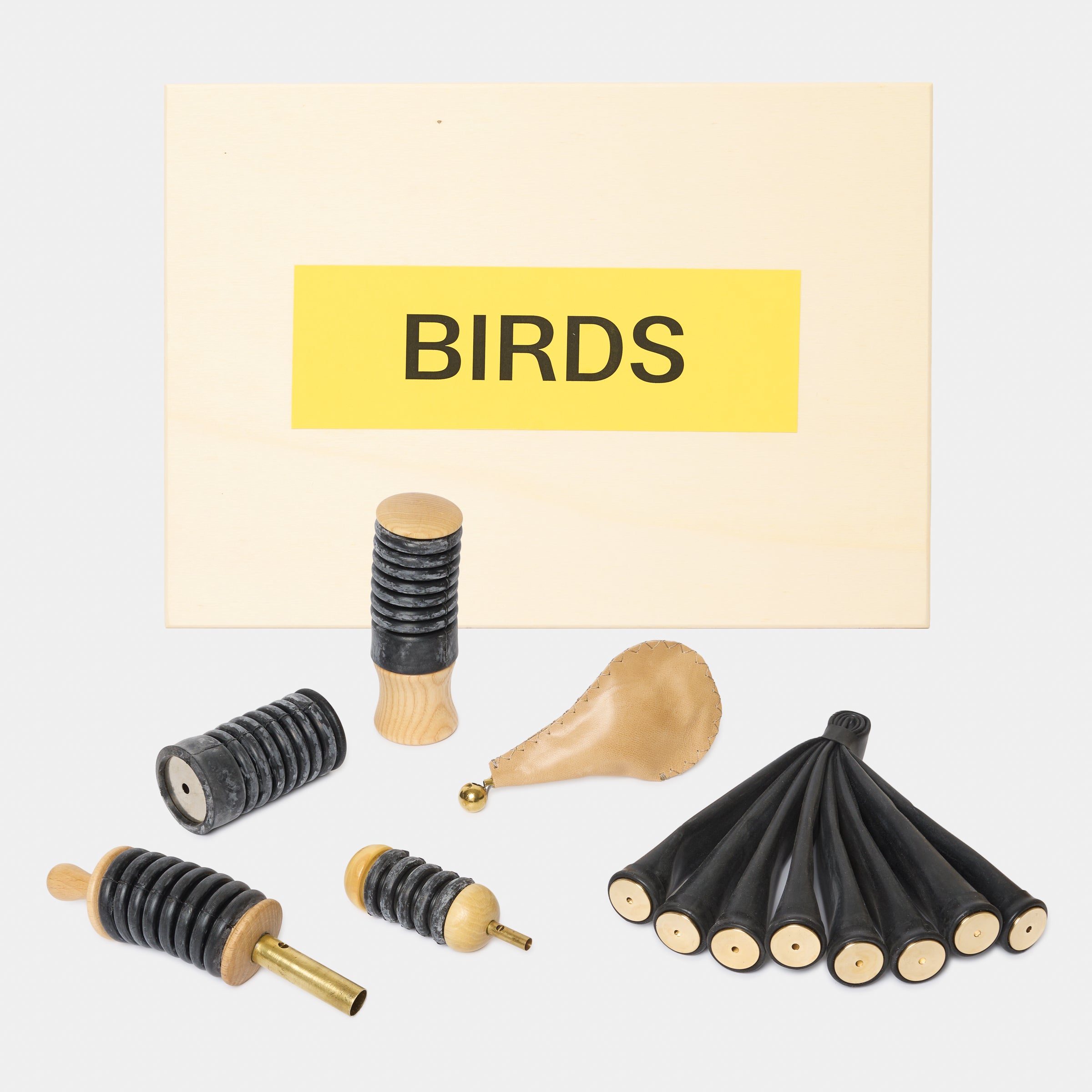 Image of Handmade Wooden Bird Calls - Hand Operated set of 6