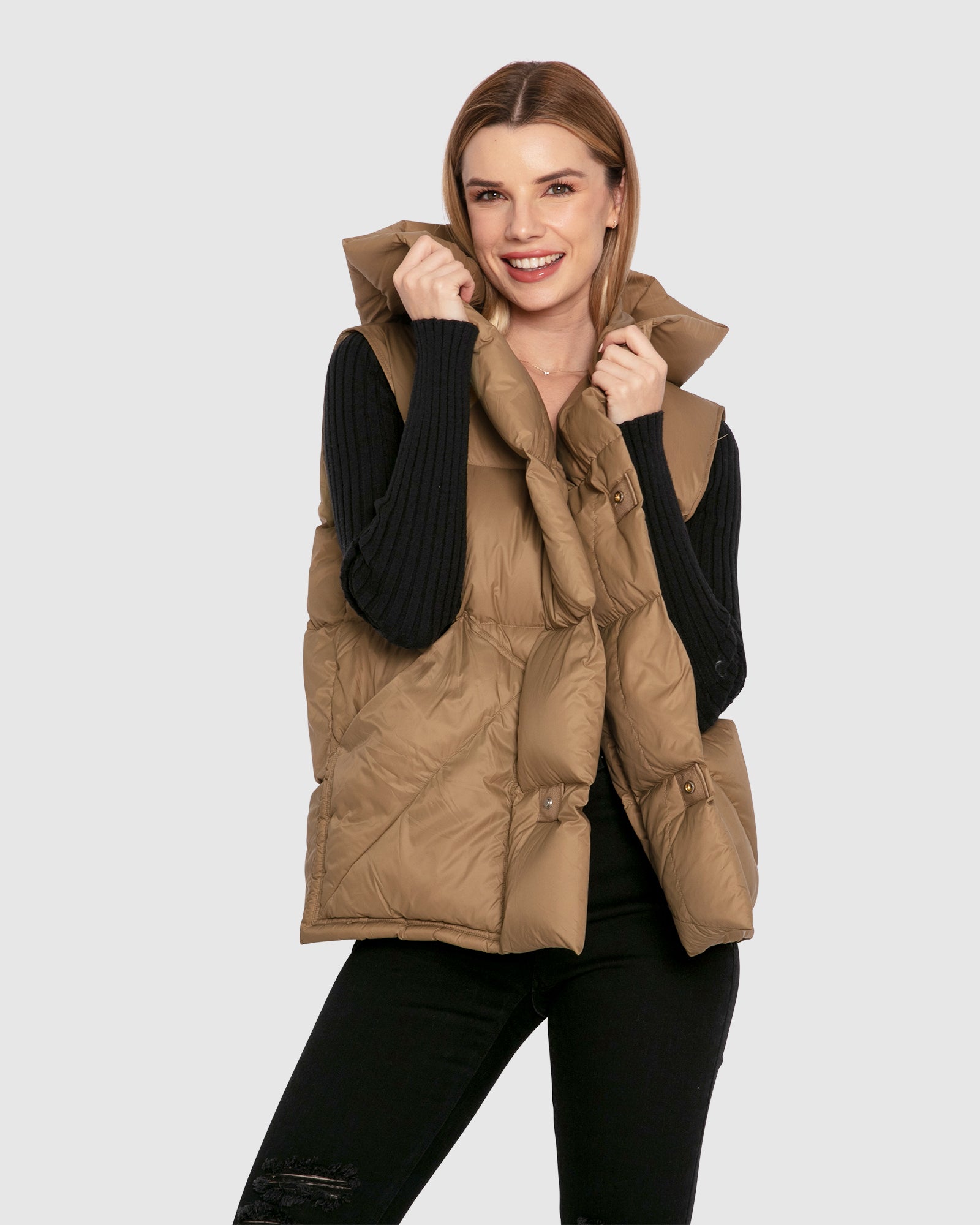 Image of Over My Head Hooded Puffer Vest - Khaki
