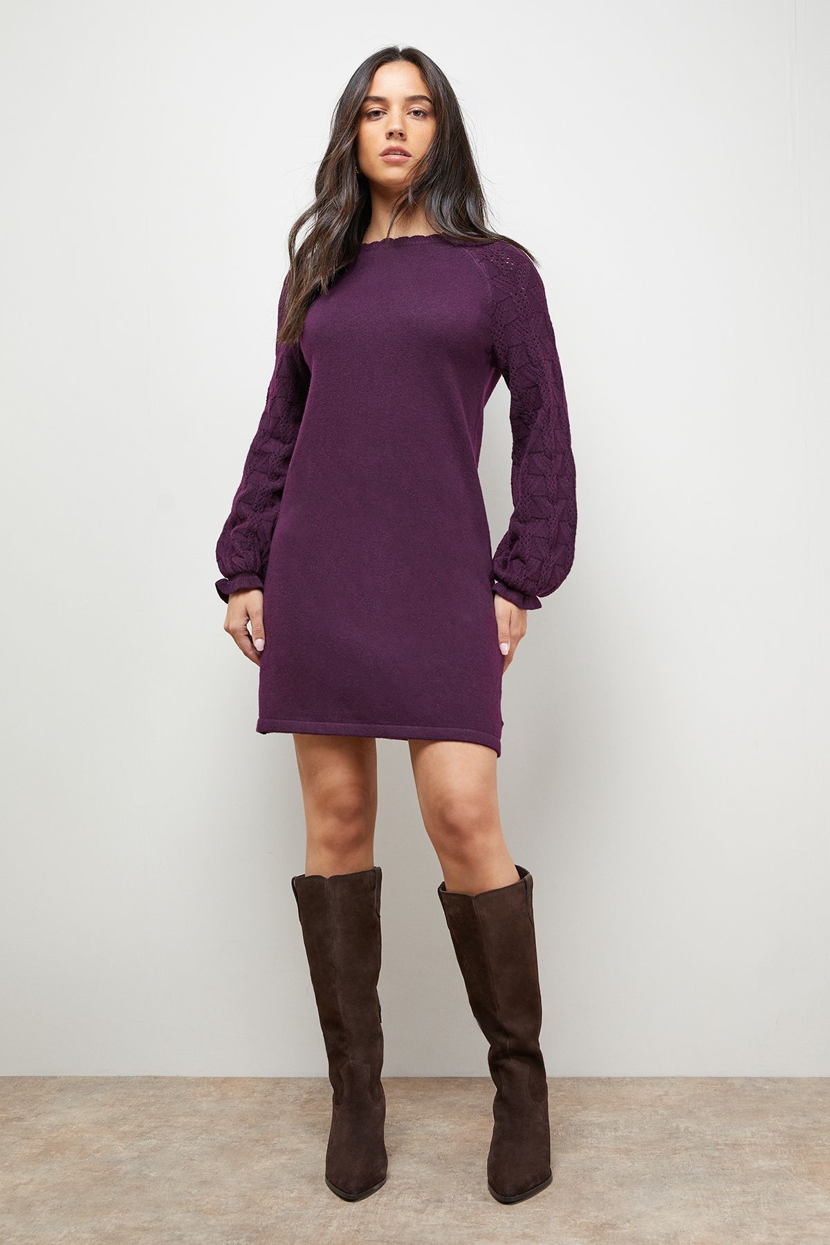 Slash Neck Sleeve Detail Jumper Dress
