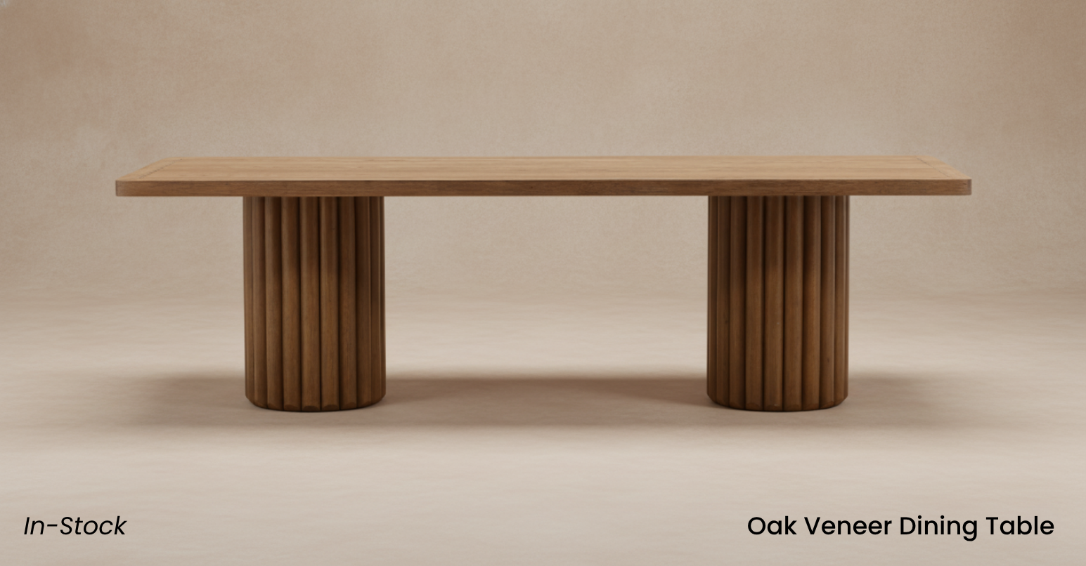 Dark Rubber Wood & Oak Veneer Dining Table 