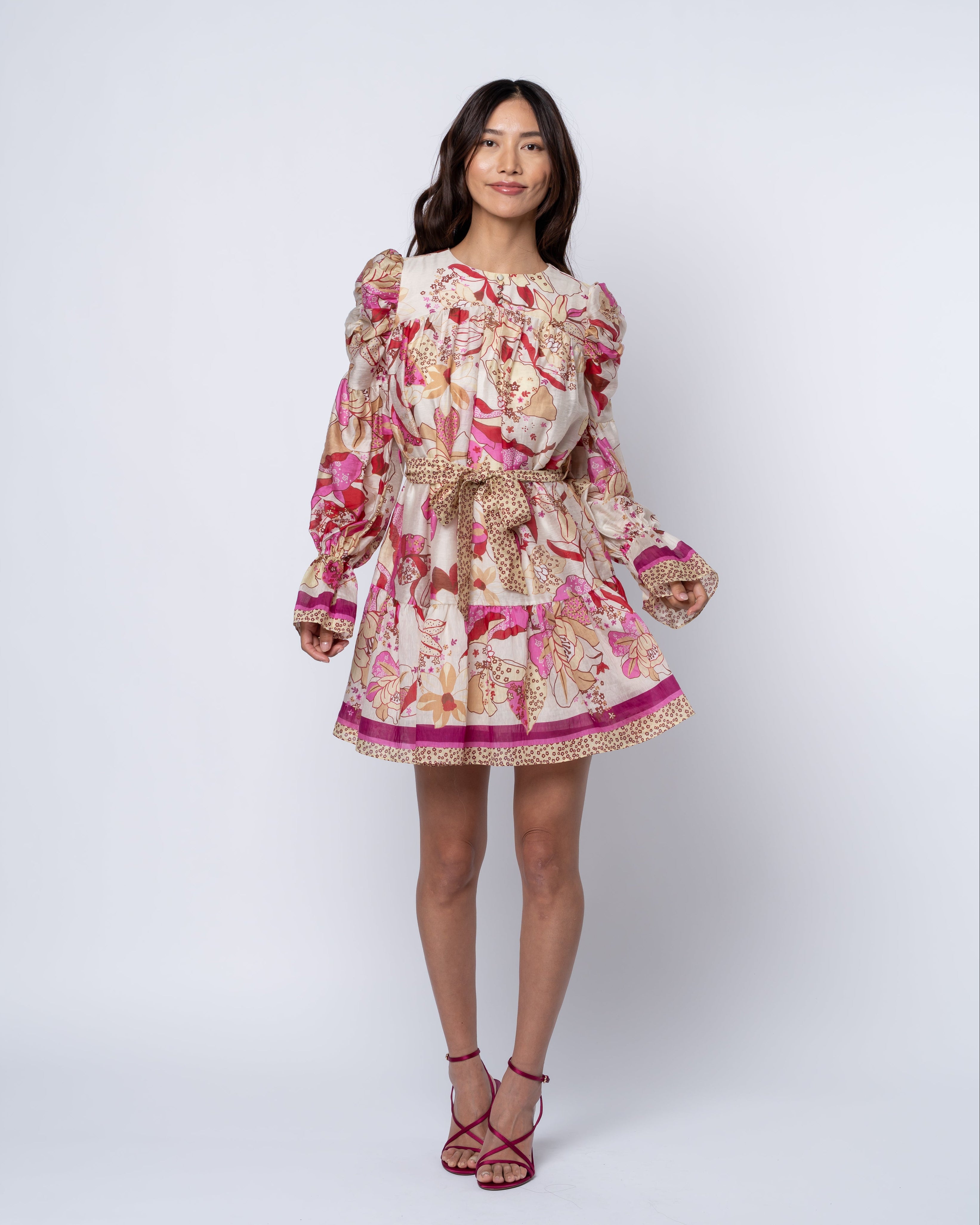 Image of Adele Floral Print Ruched Sleeve Mini Dress