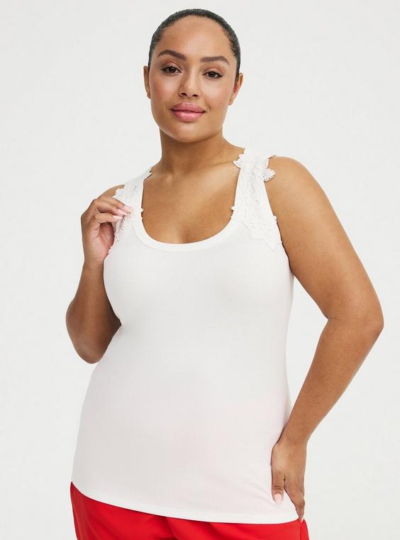 Cotton Modal Rib Crochet Strap Tank