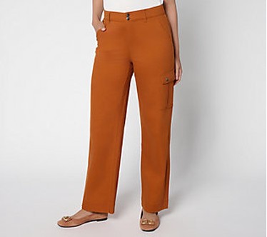 Denim & Co. Regular Double Button Wide Leg Twill Pant