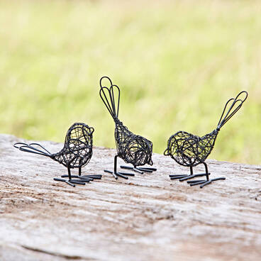 Set Of Three Mini Wire Bird Ornaments