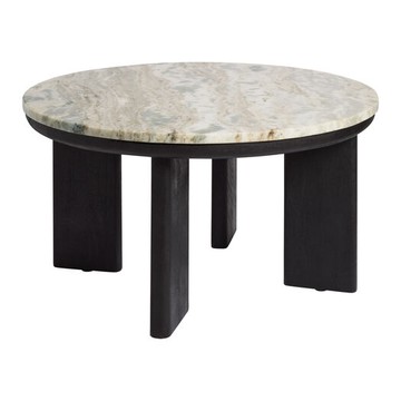 Maderno Round Gray Marble Top and Black Wood Coffee Table