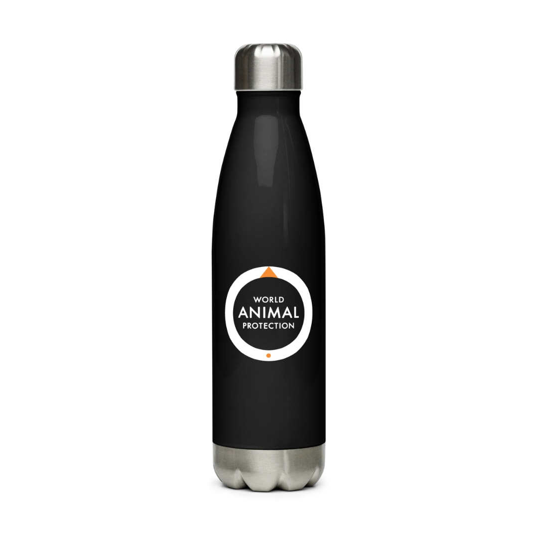 World Animal Protection stainless steel black water bottle.