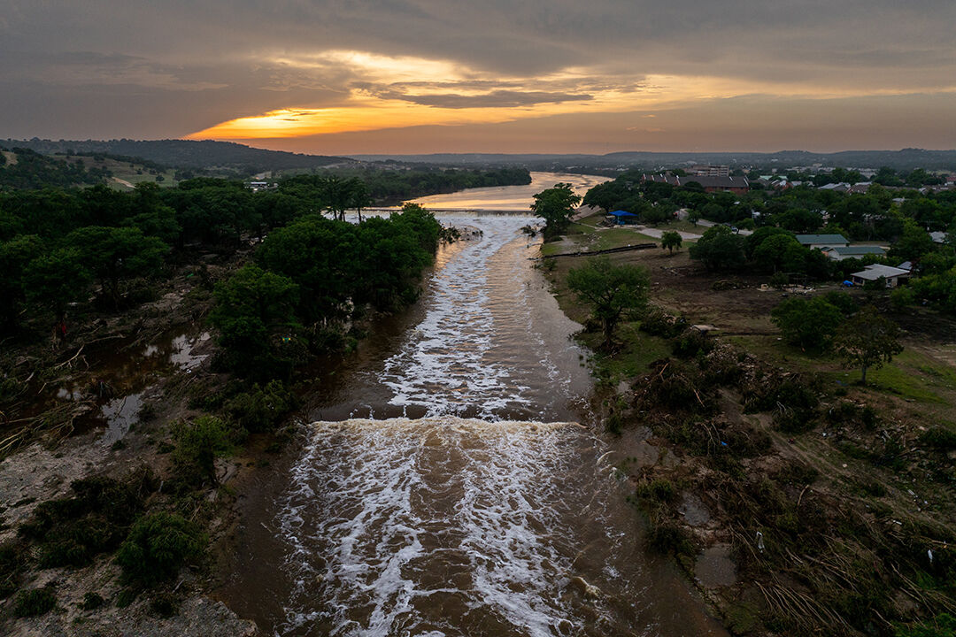 An aerial view of the Guadalupe River after Flash Floods In Texas