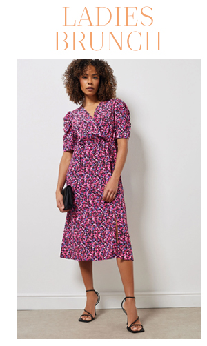 M&Co Pink Ditsy Floral Print Wrap Ruched Sleeve Dress