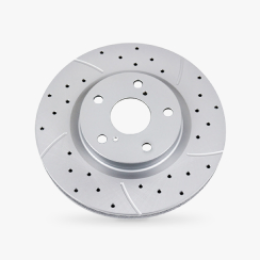 A ventilated performance brake rotor against a grey background.