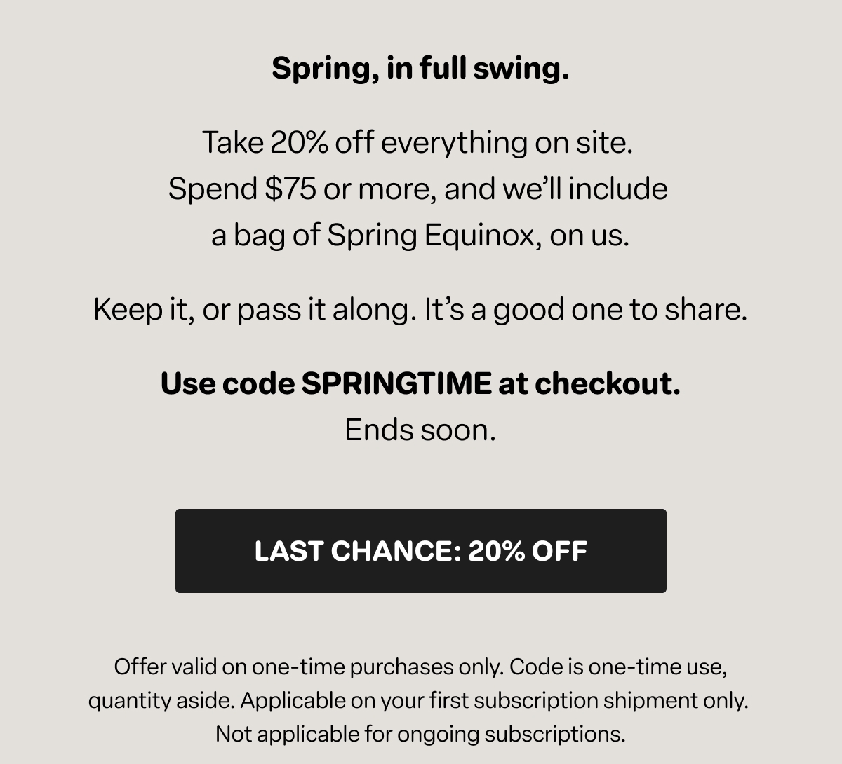 Last chance for 20% off