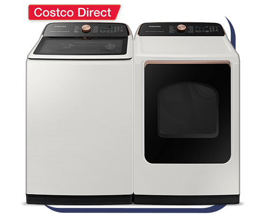 Samsung 5.5 cu. ft. Top Load Washer with Super Speed Wash and 7.4 cu. ft. Smart Dryer with Steam Sanitize