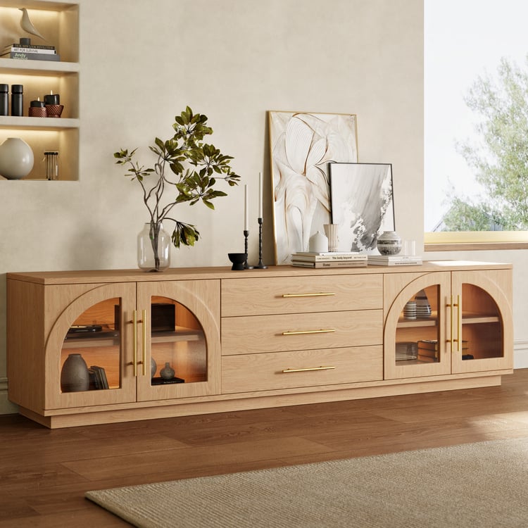 Arune 80" Arched Glass Doors TV Stand with Storage and LED
