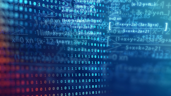 Numbers and math equations in blue and red
