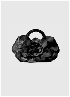 Signature Black Floral MIniature Leather Handbag with Rounded Handles