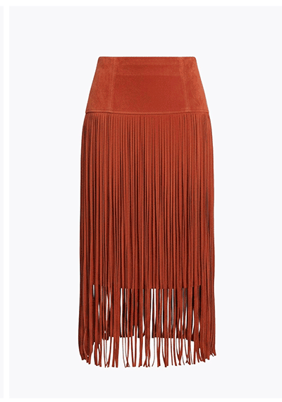Faux Suede Fringe Maxi Skirt