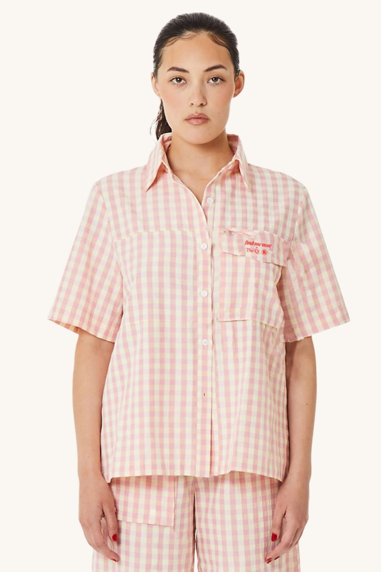 Image of Rosa Button Down With Embroidery in Garden Rose Gingham