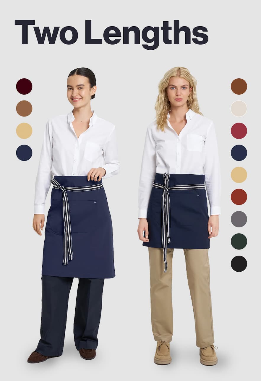 Rory Waist Aprons come in 2 lengths