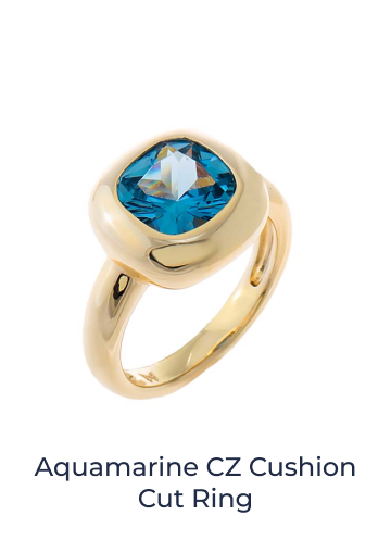 Aquamarine CZ Cushion Cut Ring