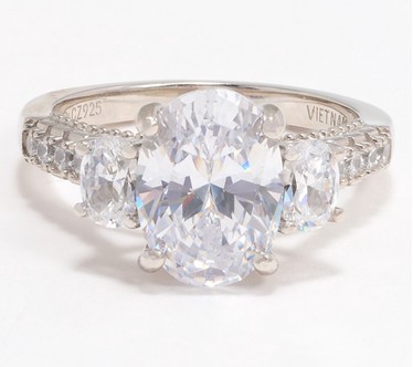 Diamonique Classics 3-Stone Oval Ring, Sterling Silver