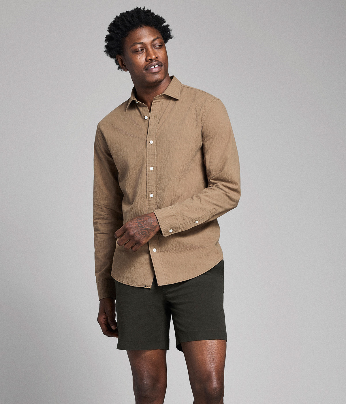 Model wears the Billy Reid Seersucker Moore Short.