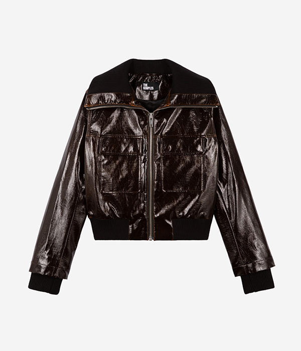 Blouson effet vinyle marron