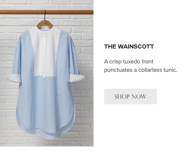 The WAINSCOTT - A crisp tuxedo front punctuates a collarless tunic. - [SHOP NOW]