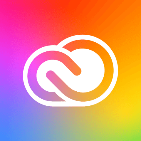 White Adobe Creative Cloud logo on a vibrant rainbow gradient background