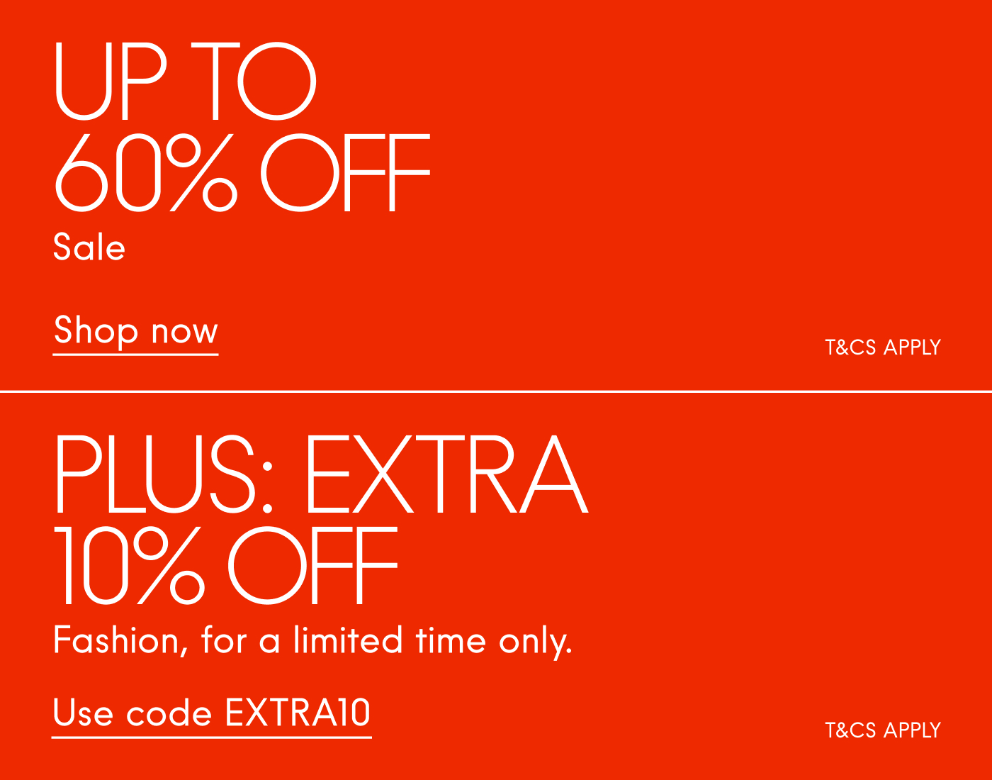 Main Sale Up to 60% off, plus extra 10% off
