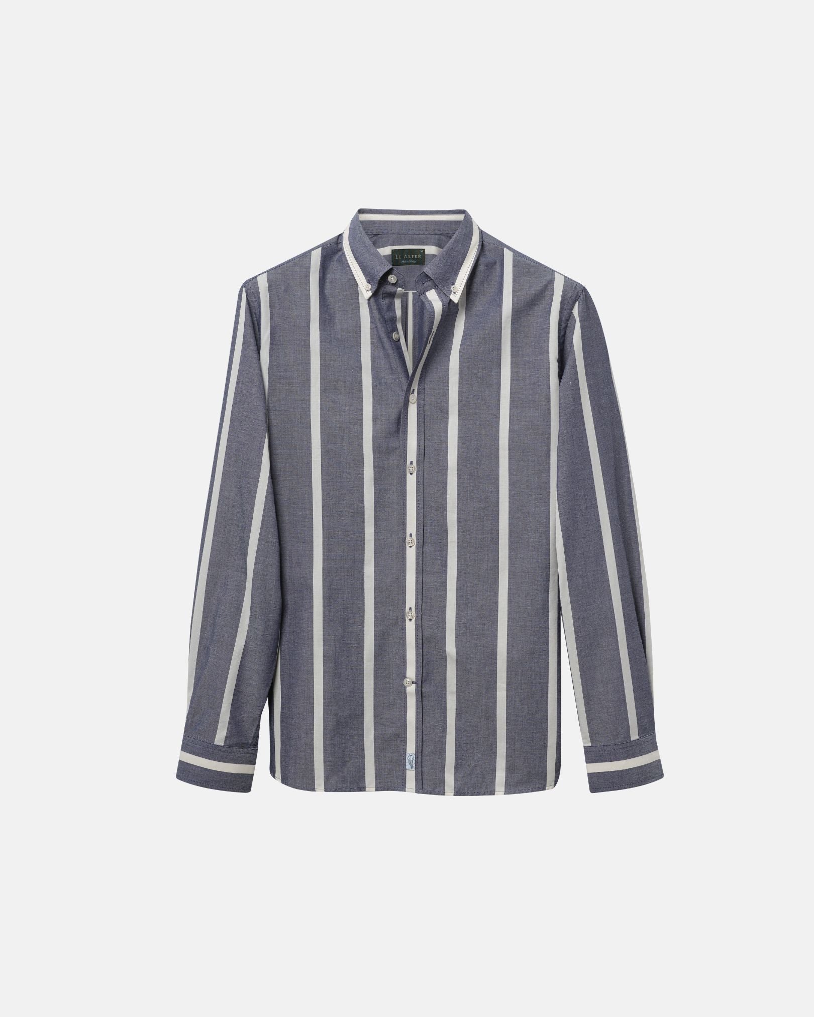 Image of Navy Wide Stripe Summer Chambray Shirt