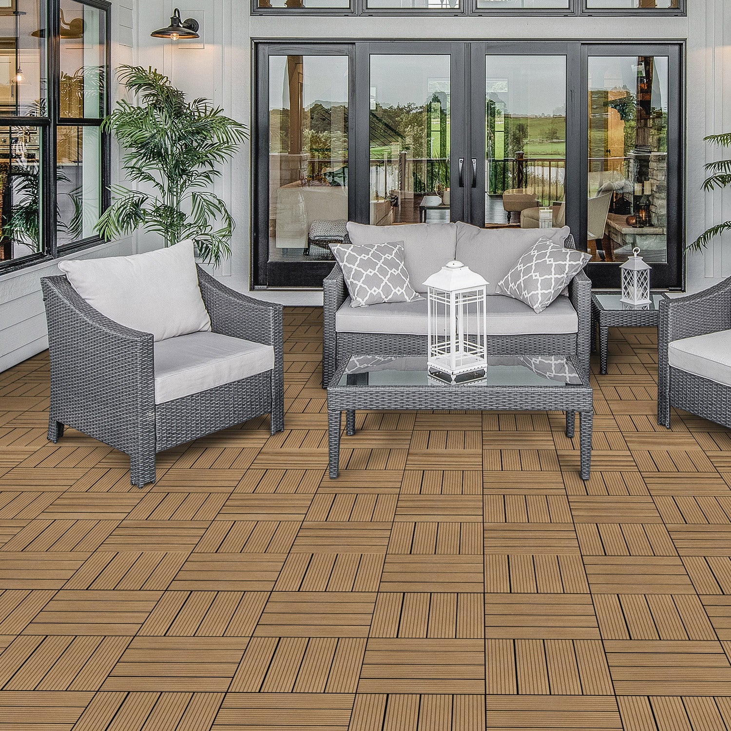 Golden Select WPC 12-inch x 12-inch Deck Tiles, Light Brown, 24 Tiles