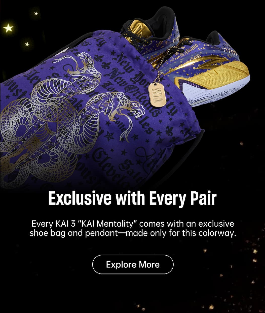Every KAI 3 "KAI Mentality" comes with an exclusive shoe bag and pendant.