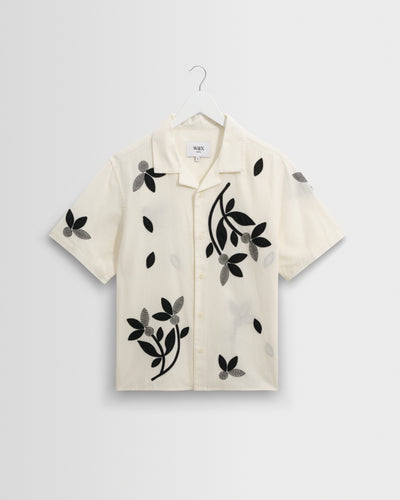 Didcot - Ecru And Black Bloom Applique Short-Sleeve Shirt
