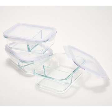LocknLock Set of (3) 4-Cup Divided Glass Rectangle