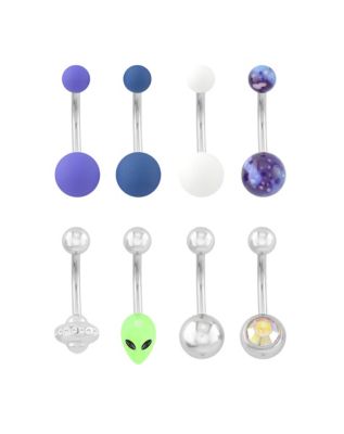 Multi-Pack Blue and Purple Alien Belly Rings 8 Pack - 14 Gauge