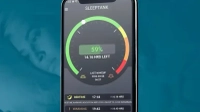 phone showing SleepTank app, with stats like 59%, 14.16 hrs left, bedtime, etc.