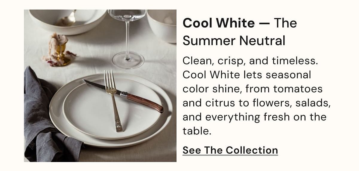 Cool White — The Summer Neutral Clean, crisp, and timeless. Cool White lets seasonal color shine, from tomatoes and citrus to flowers, salads, and…