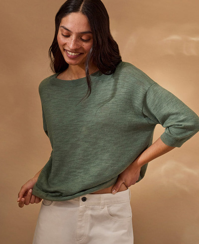 Linen Blend Crew Neck Top