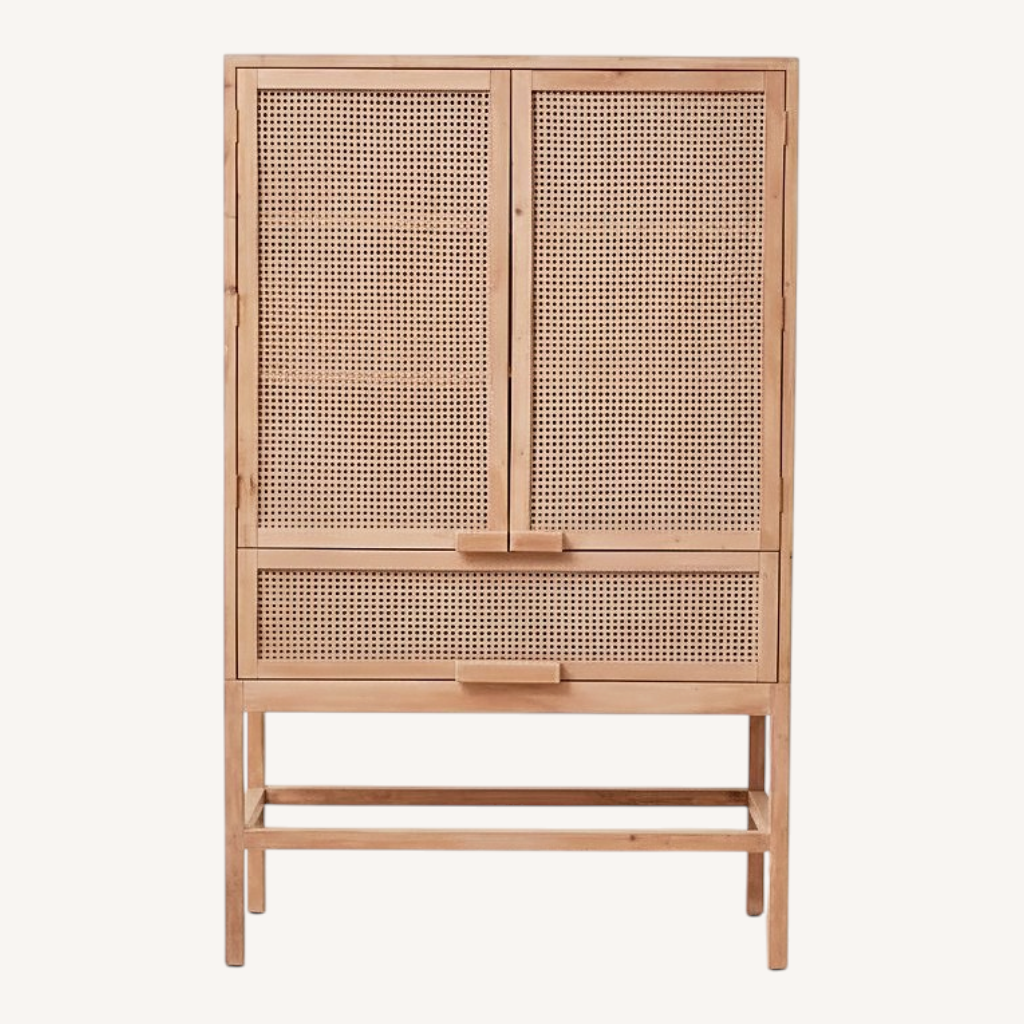 Image of Urban Outfitters Marte Rattan Natural Wood Armoire