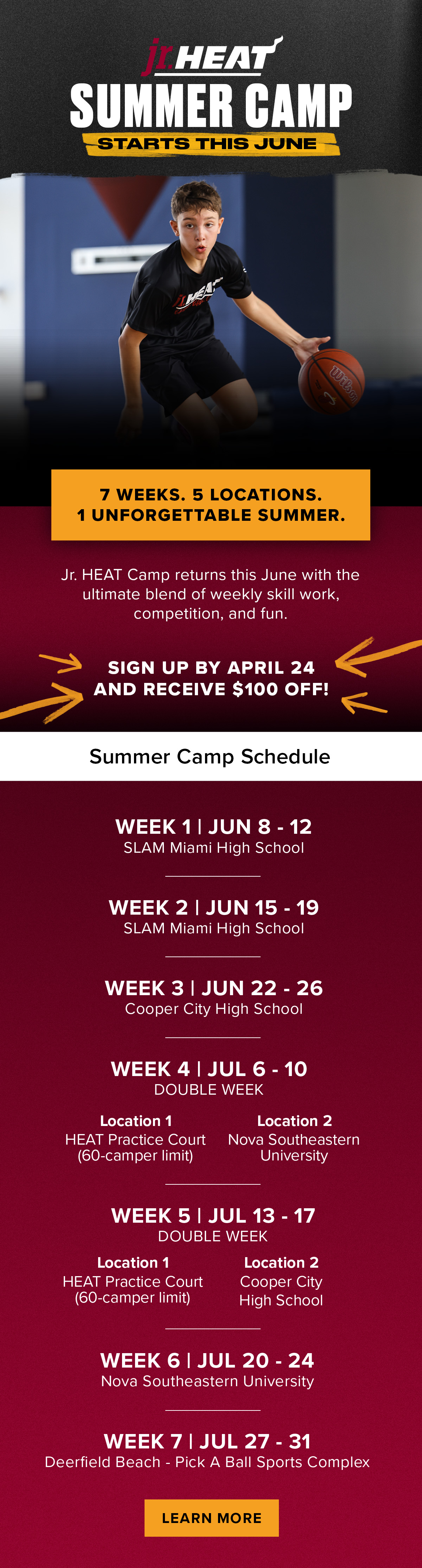 Jr. HEAT Summer Camp | 7 weeks, 5 locations | LEARN MORE