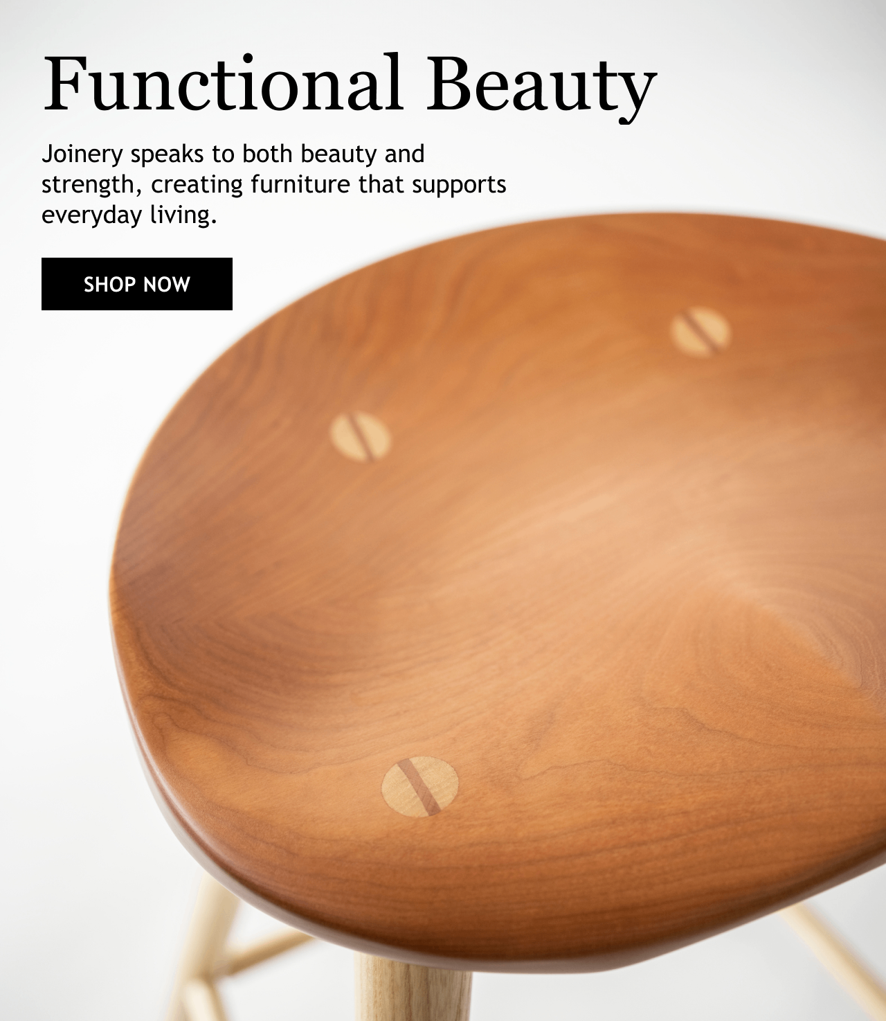 Detail of the top of the High Stool in cherry.