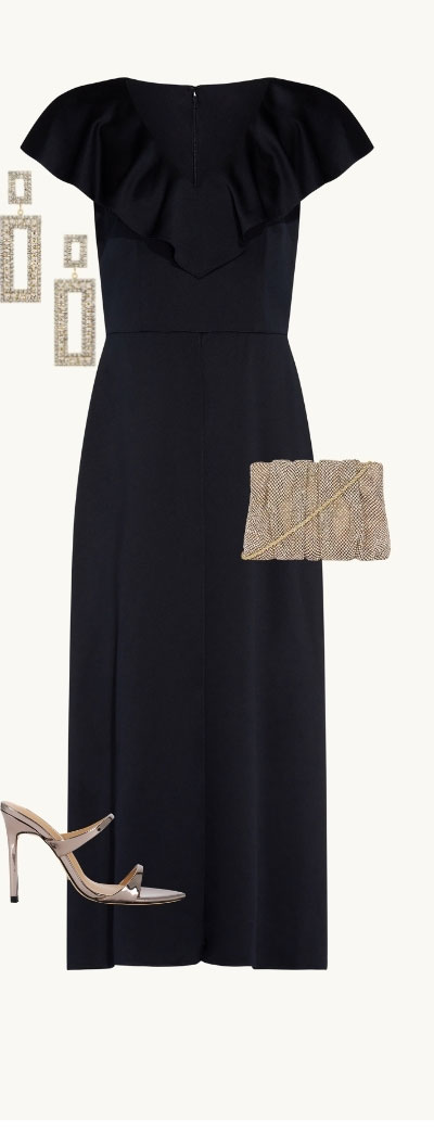 Satin Crepe Ruffled Cropped Jumpsuit In Dark Navy